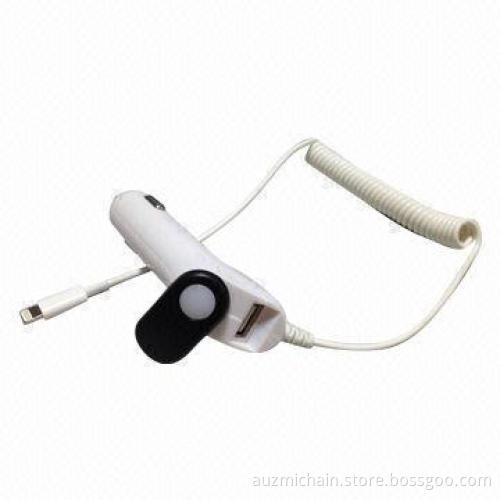 2013 New Model 2.1A USB Car Charger with Spring Retractable Cable for iPhone 5, iPad Mini